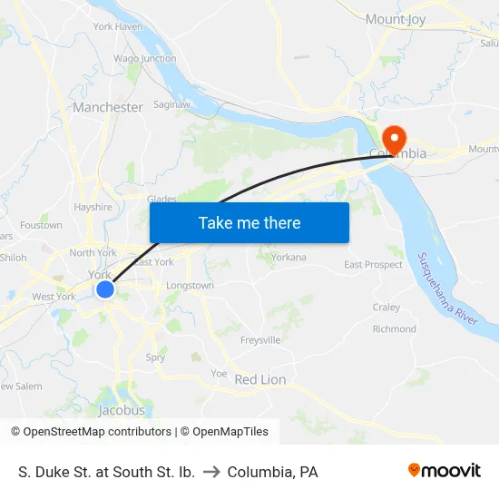 S. Duke St. at South St. Ib. to Columbia, PA map