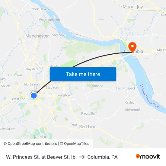 W. Princess St. at Beaver St. Ib. to Columbia, PA map