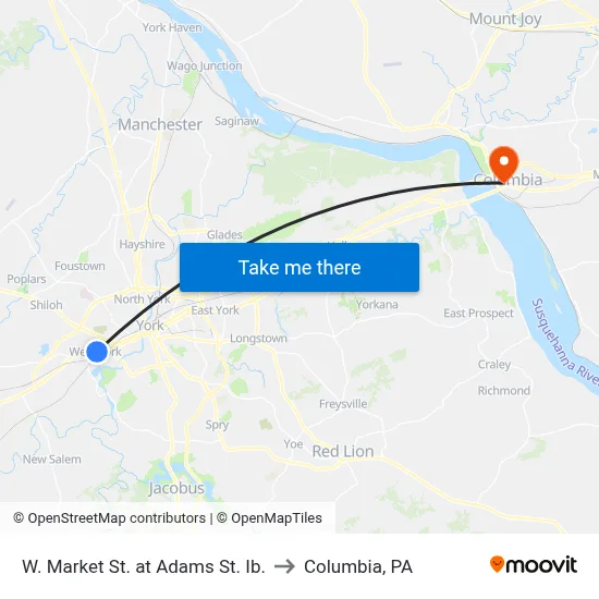 W. Market St. at Adams St. Ib. to Columbia, PA map