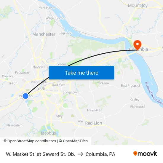 W. Market St. at Seward St. Ob. to Columbia, PA map