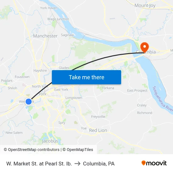 W. Market St. at Pearl St. Ib. to Columbia, PA map