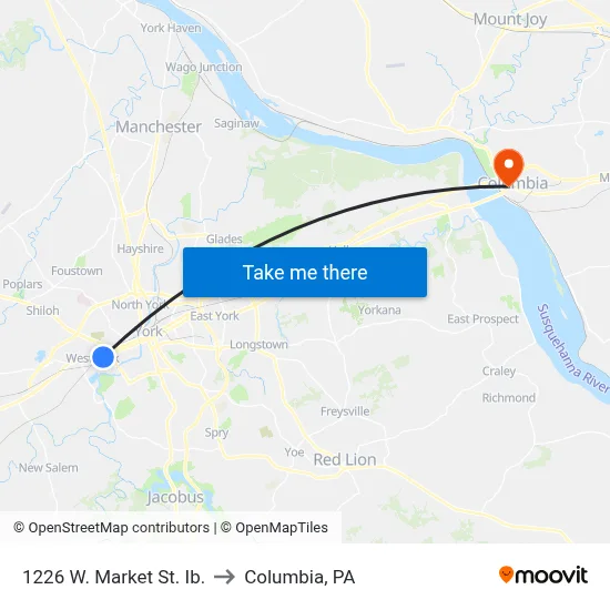 1226 W. Market St. Ib. to Columbia, PA map