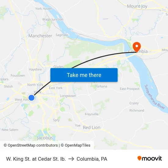 W. King St. at Cedar St. Ib. to Columbia, PA map