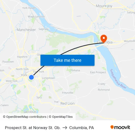 Prospect St. at Norway St. Ob. to Columbia, PA map