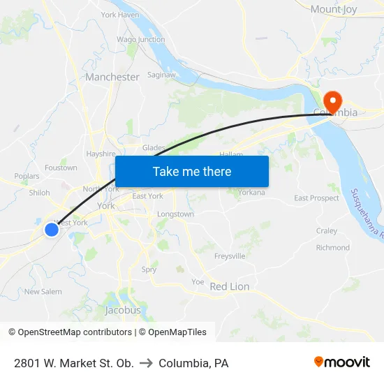 2801 W. Market St. Ob. to Columbia, PA map