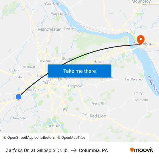 Zarfoss Dr. at Gillespie Dr. Ib. to Columbia, PA map