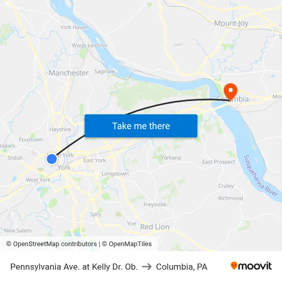 Pennsylvania Ave. at Kelly Dr. Ob. to Columbia, PA map