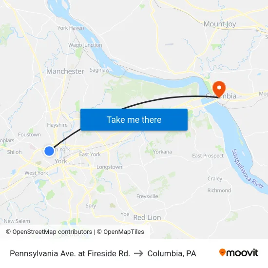 Pennsylvania Ave. at Fireside Rd. to Columbia, PA map