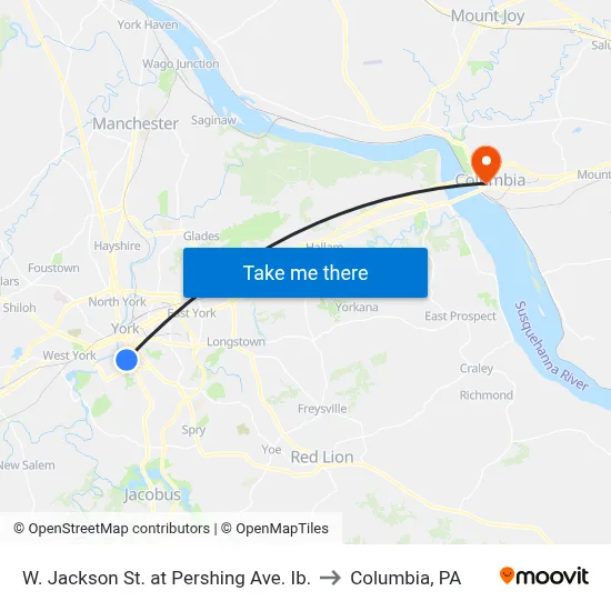 W. Jackson St. at Pershing Ave. Ib. to Columbia, PA map