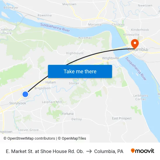 E. Market St. at Shoe House Rd. Ob. to Columbia, PA map