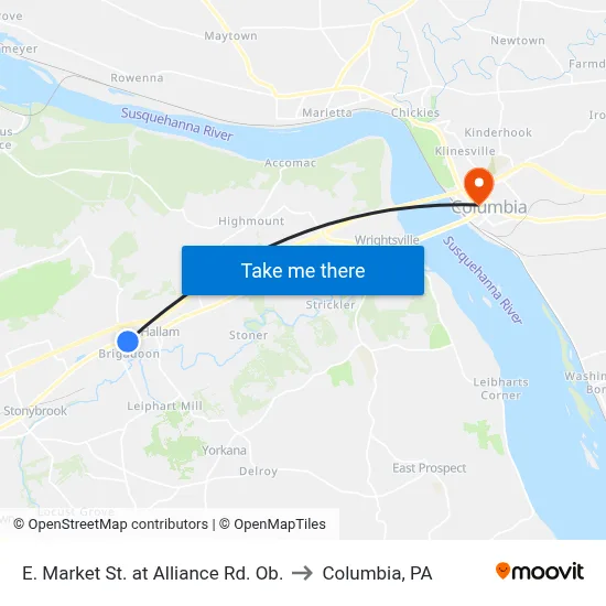 E. Market St. at Alliance Rd. Ob. to Columbia, PA map
