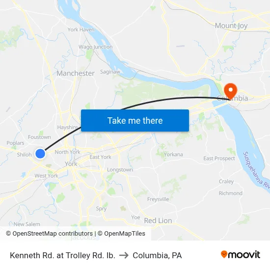 Kenneth Rd. at Trolley Rd. Ib. to Columbia, PA map