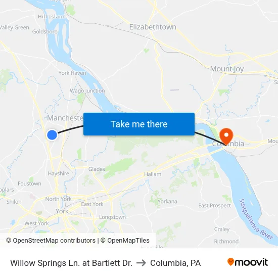 Willow Springs Ln. at Bartlett Dr. to Columbia, PA map