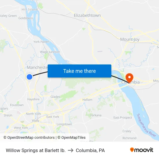 Willow Springs at Barlett Ib. to Columbia, PA map