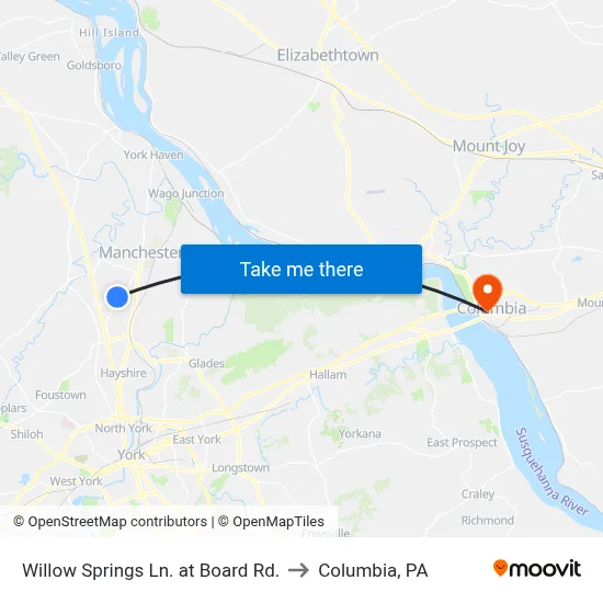 Willow Springs Ln. at Board Rd. to Columbia, PA map