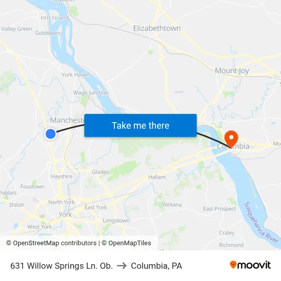 631 Willow Springs Ln. Ob. to Columbia, PA map