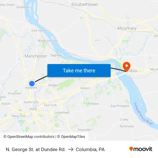 N. George St. at Dundee Rd. to Columbia, PA map
