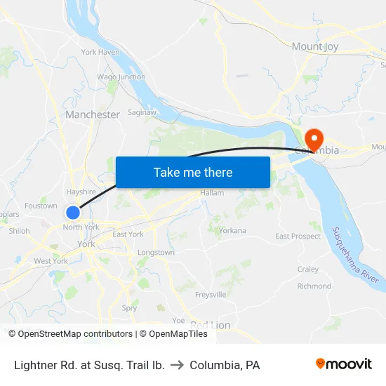 Lightner Rd. at Susq. Trail Ib. to Columbia, PA map