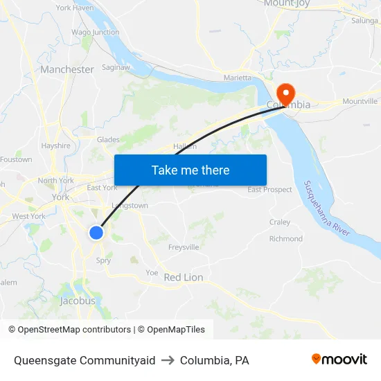 Queensgate Communityaid to Columbia, PA map
