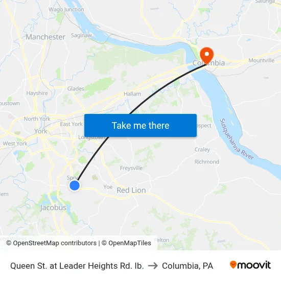 Queen St. at Leader Heights Rd. Ib. to Columbia, PA map
