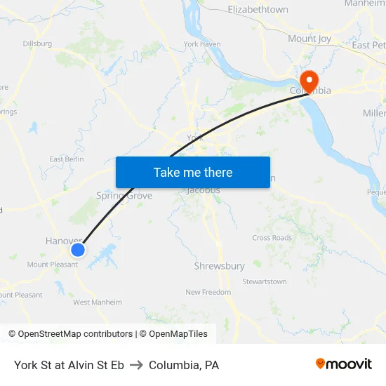York St at Alvin St Eb to Columbia, PA map