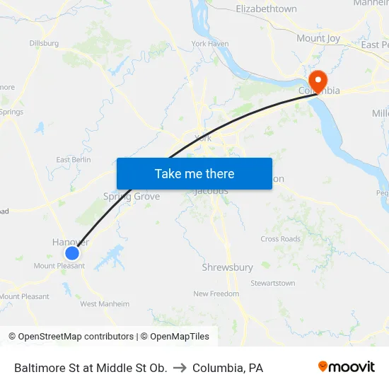 Baltimore St at Middle St Ob. to Columbia, PA map