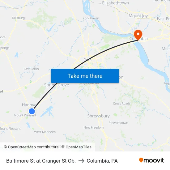 Baltimore St at Granger St Ob. to Columbia, PA map