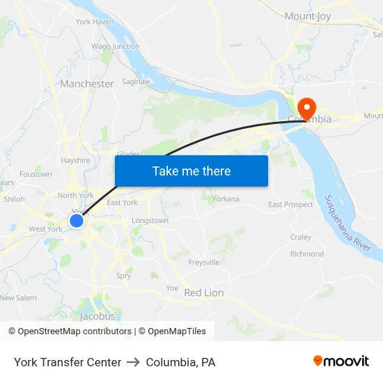 York Transfer Center to Columbia, PA map