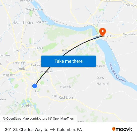 301 St. Charles Way Ib. to Columbia, PA map