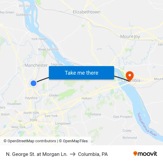 N. George St. at Morgan Ln. to Columbia, PA map
