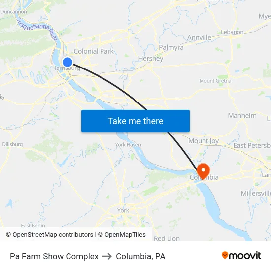 Pa Farm Show Complex to Columbia, PA map