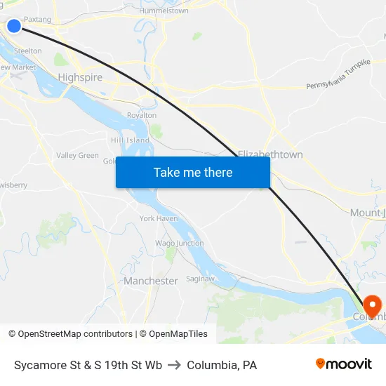 Sycamore St & S 19th St Wb to Columbia, PA map