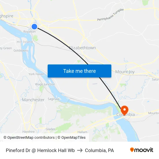 Pineford Dr @ Hemlock Hall Wb to Columbia, PA map