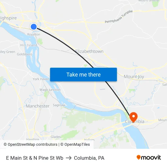 E Main St & N Pine St Wb to Columbia, PA map
