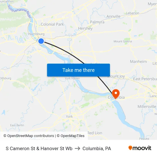 S Cameron St & Hanover St Wb to Columbia, PA map