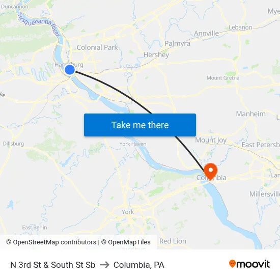 N 3rd St & South St Sb to Columbia, PA map