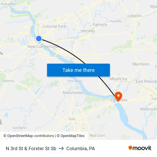 N 3rd St & Forster St Sb to Columbia, PA map