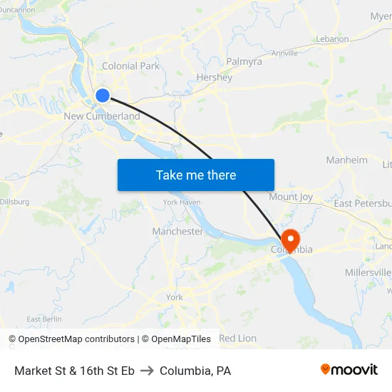 Market St & 16th St Eb to Columbia, PA map