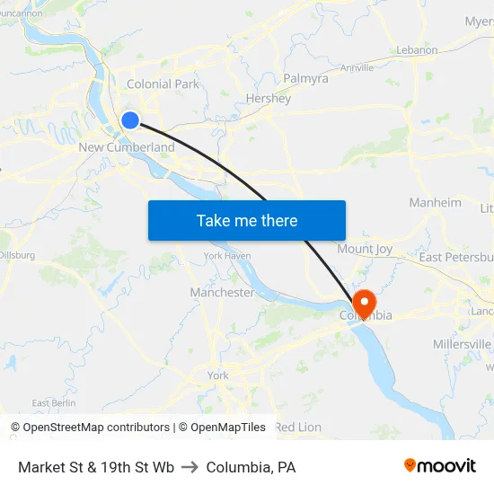 Market St & 19th St Wb to Columbia, PA map