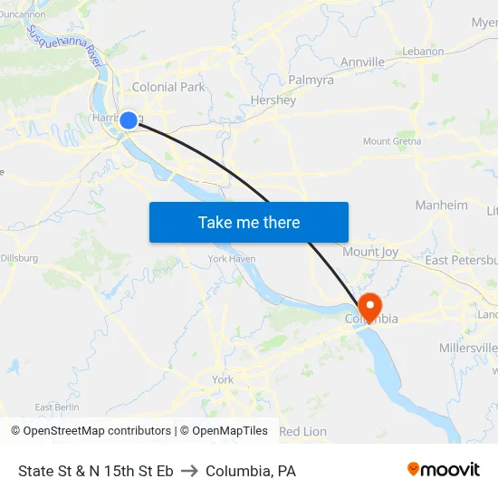State St & N 15th St Eb to Columbia, PA map