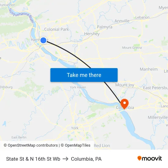 State St & N 16th St Wb to Columbia, PA map