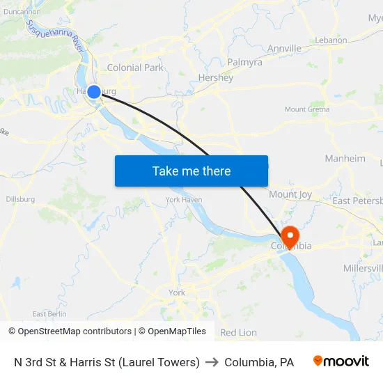 N 3rd St & Harris St (Laurel Towers) to Columbia, PA map