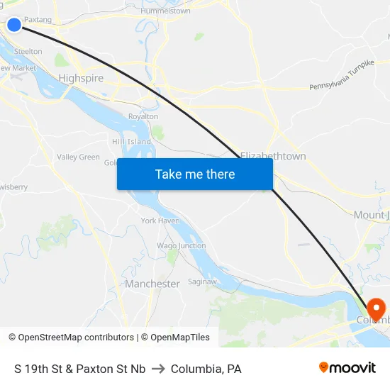 S 19th St & Paxton St Nb to Columbia, PA map