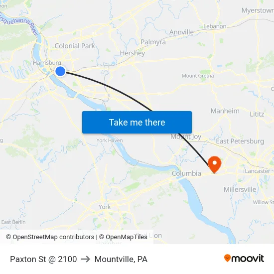 Paxton St @ 2100 to Mountville, PA map