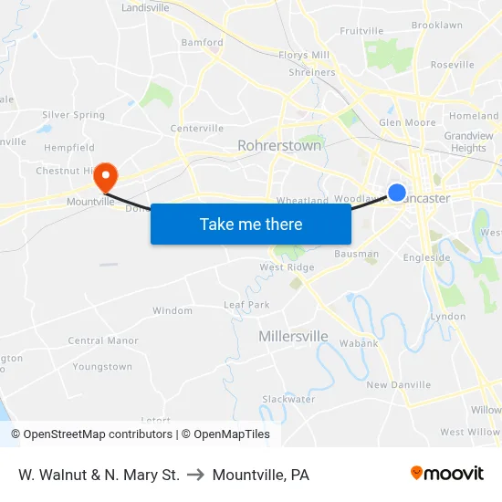 W. Walnut & N. Mary St. to Mountville, PA map