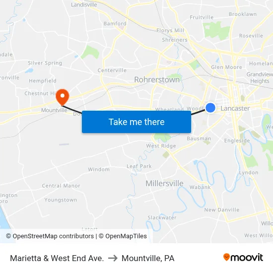 Marietta & West End Ave. to Mountville, PA map