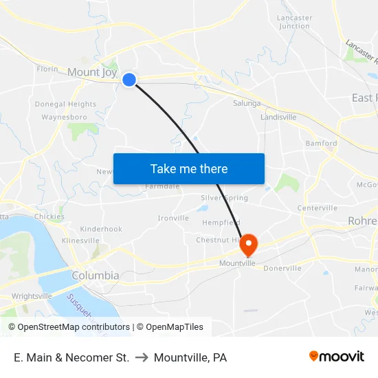 E. Main & Necomer St. to Mountville, PA map