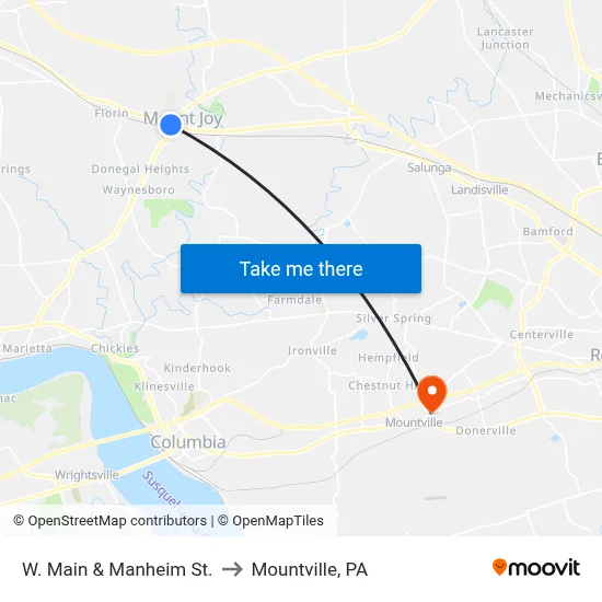 W. Main & Manheim St. to Mountville, PA map