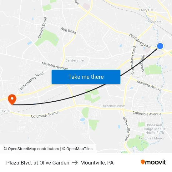 Plaza Blvd. at Olive Garden to Mountville, PA map