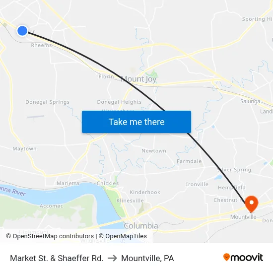 Market St. & Shaeffer Rd. to Mountville, PA map